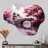 Japon Art Cherry Blossom Pink Bridge - Asymmetric Metal Wall Art