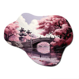 Japon Art Cherry Blossom Pink Bridge - Asymmetric Metal Wall Art