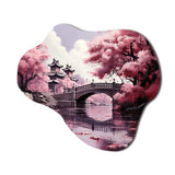 Japon Art Cherry Blossom Pink Bridge - Asymmetric Metal Wall Art