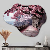 Japon Art Cherry Blossom Pink Path - Asymmetric Metal Wall Art