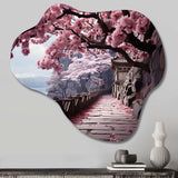 Japon Art Cherry Blossom Pink Path - Asymmetric Metal Wall Art