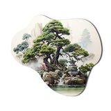 Japon Art Meditative Green Bonsai II - Asymmetric Metal Wall Art