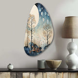 Japon Art Blue Serene Zen Minamlism Landscape III - Asymmetric Metal Wall Art