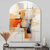 Orange Grey Line Art Abstract Expressionism - Asymmetric Metal Wall Art