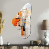 Orange Grey Line Art Abstract Expressionism - Asymmetric Metal Wall Art