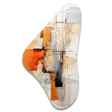 Orange Grey Line Art Abstract Expressionism - Asymmetric Metal Wall Art