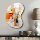 Orange Grey Line Art Abstract Expressionism - Asymmetric Metal Wall Art