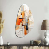 Orange Grey Line Art Abstract Expressionism - Asymmetric Metal Wall Art