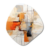 Orange Grey Line Art Abstract Expressionism - Asymmetric Metal Wall Art