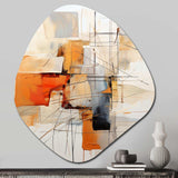 Orange Grey Line Art Abstract Expressionism - Asymmetric Metal Wall Art