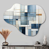 Blue Grey Line Art Abstract Geometrics I - Asymmetric Metal Wall Art