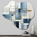 Blue Grey Line Art Abstract Geometrics I - Asymmetric Metal Wall Art