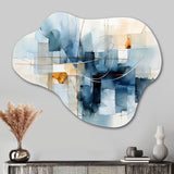 Blue Grey Line Art Abstract Geometrics II - Asymmetric Metal Wall Art