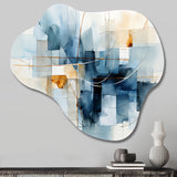 Blue Grey Line Art Abstract Geometrics II - Asymmetric Metal Wall Art