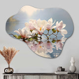 White Grey Magnolias Magnolia Reflections I - Asymmetric Metal Wall Art