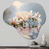 White Grey Magnolias Magnolia Reflections I - Asymmetric Metal Wall Art