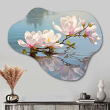 White Grey Magnolias Magnolia Reflections II - Asymmetric Metal Wall Art