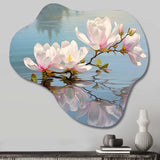 White Grey Magnolias Magnolia Reflections II - Asymmetric Metal Wall Art