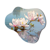 White Grey Magnolias Magnolia Reflections II - Asymmetric Metal Wall Art