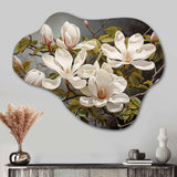 White Green Magnolias Magnolia Serenity - Asymmetric Metal Wall Art