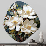 White Yellow Magnolias Southern Charm Patchwork - Asymmetric Metal Wall Art