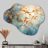 Orange Teal Maple Tree Glowing Embers II - Asymmetric Metal Wall Art