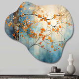 Orange Teal Maple Tree Glowing Embers II - Asymmetric Metal Wall Art