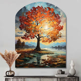 Orange Teal Maple Tree Majestic Maple - Asymmetric Metal Wall Art