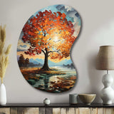 Orange Teal Maple Tree Majestic Maple - Asymmetric Metal Wall Art