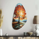 Orange Teal Maple Tree Majestic Maple - Asymmetric Metal Wall Art