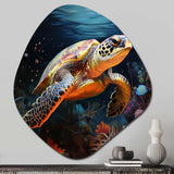 Green Blue Marine Animals Turtle Encounter VI - Asymmetric Metal Wall Art