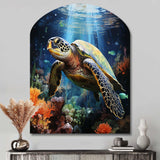 Green Blue Marine Animals Turtle Encounter VII - Asymmetric Metal Wall Art