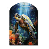 Green Blue Marine Animals Turtle Encounter VII - Asymmetric Metal Wall Art