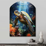 Green Blue Marine Animals Turtle Encounter VII - Asymmetric Metal Wall Art