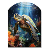 Green Blue Marine Animals Turtle Encounter VII - Asymmetric Metal Wall Art