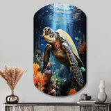 Green Blue Marine Animals Turtle Encounter VII - Asymmetric Metal Wall Art