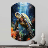 Green Blue Marine Animals Turtle Encounter VII - Asymmetric Metal Wall Art