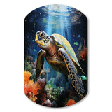 Green Blue Marine Animals Turtle Encounter VII - Asymmetric Metal Wall Art