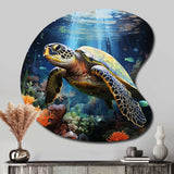 Green Blue Marine Animals Turtle Encounter VII - Asymmetric Metal Wall Art