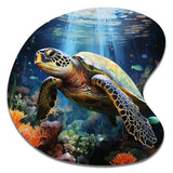 Green Blue Marine Animals Turtle Encounter VII - Asymmetric Metal Wall Art