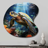 Green Blue Marine Animals Turtle Encounter VII - Asymmetric Metal Wall Art