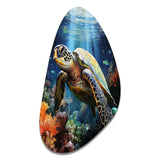 Green Blue Marine Animals Turtle Encounter VII - Asymmetric Metal Wall Art