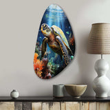 Green Blue Marine Animals Turtle Encounter VII - Asymmetric Metal Wall Art