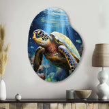 Green Blue Marine Animals Turtle Encounter VII - Asymmetric Metal Wall Art