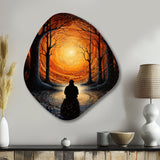 Orange Black Meditation Inner Journey Pointillism - Asymmetric Metal Wall Art