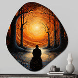 Orange Black Meditation Inner Journey Pointillism - Asymmetric Metal Wall Art