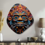 Teal Orange Mexico Vibrant Aztec Mask - Asymmetric Metal Wall Art