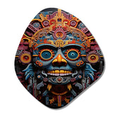 Teal Orange Mexico Vibrant Aztec Mask - Asymmetric Metal Wall Art