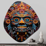 Teal Orange Mexico Vibrant Aztec Mask - Asymmetric Metal Wall Art