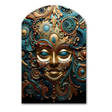 Gold Teal Mexico Vibrant Aztec Mask II - Asymmetric Metal Wall Art